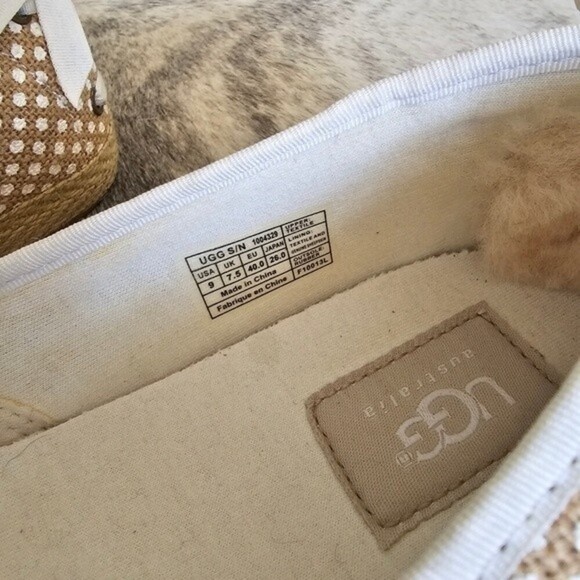 UGG Indah Sheepskin Polka Dot Lace Up Burlap Flats - Picture 4 of 10